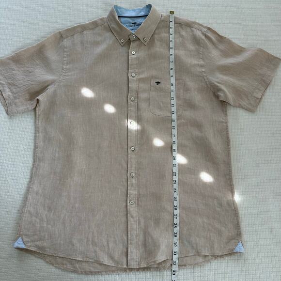 Fynch-Hatton Men's Short Sleeve Button Down 100% Linen Beige Shirt Size US XL - Picture 7 of 8